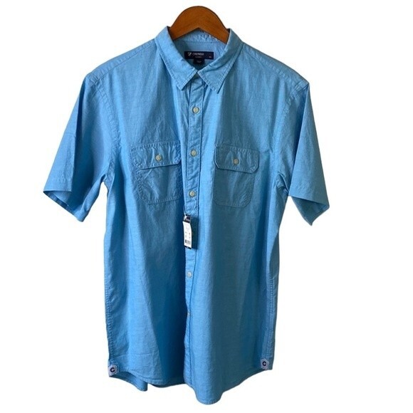 Daniel Cremieux Classics Blue Button Up Shirt Short Sleeve Cotton Chest Pocket - Picture 2 of 16